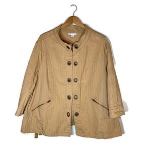 Dressbarn Women's 22/24 Blazer Jacket Beige Tan Eyelet Zip Pocket Military FLAW